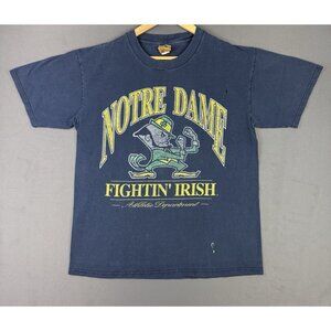 Vintage Nutmeg NCAA Notre Dame Fightin' Irish Fade Navy Blue Shirt Large Sports
